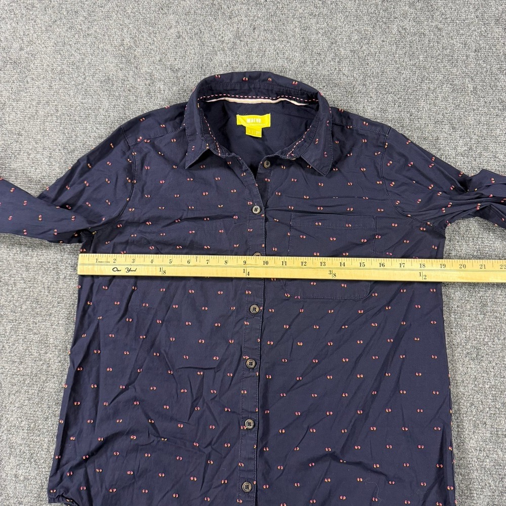 Maeve Anthropologie Top Size 6 Navy Textured Geometric Button Up Casual Roll Tab - Picture 7 of 8